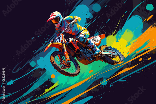  MX motocross mud paiting stlye illustration