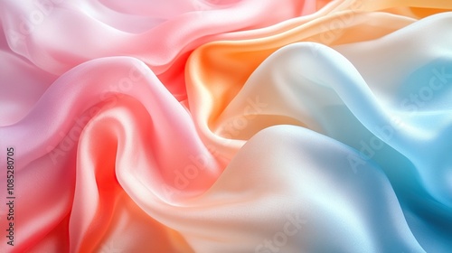 A close-up of flowing silk fabric in soft pastel colors, showcasing texture and movement.