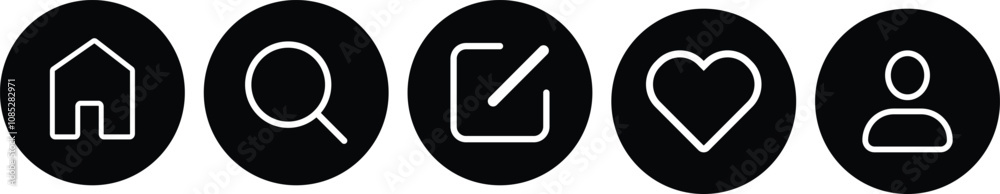 Call, video, profile, and notification bell icon on circle line. Social media elements Call, video, profile, and notification bell icon on circle line. Social media elements