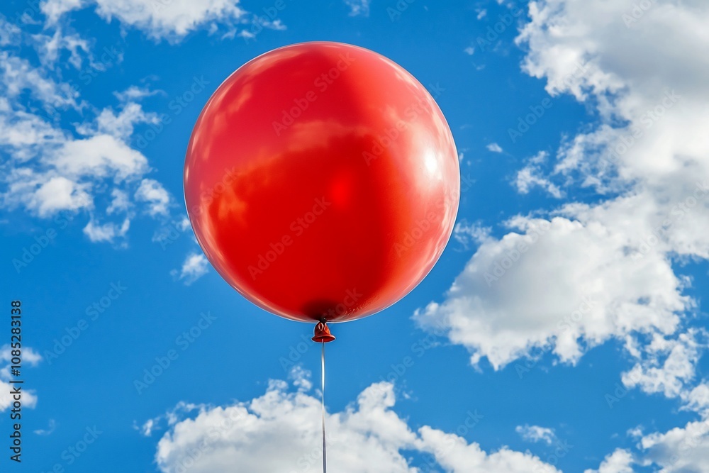 A Vibrant Red Balloon Against a Bright Blue Sky with Fluffy Clouds A Vibrant Red Balloon Against a Bright Blue Sky with Fluffy Clouds