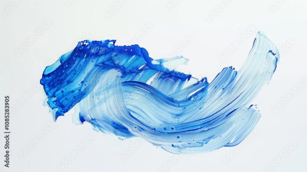 Fototapeta premium Abstract blue brushstroke with textured details on a white background. Modern art design for creative use. Generative AI