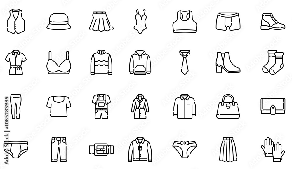 Filled Outline Clothing Icons Vector. editable Filled Outline Clothing Icons Vector. editable