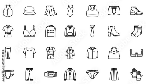 Filled Outline Clothing Icons Vector. editable	