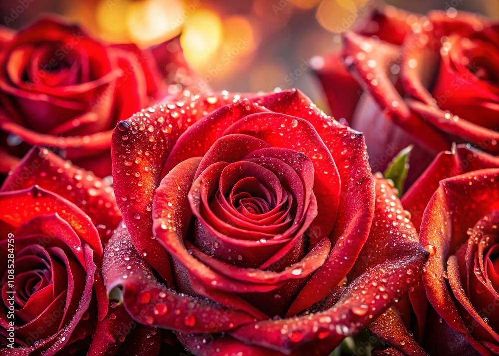 Romantic Wet Red Roses Closeup - Valentine's Day Anniversary Gift Romantic Wet Red Roses Closeup - Valentine's Day Anniversary Gift