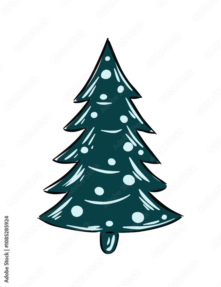 Fototapeta premium Hand drawn Christmas tree isolated on white background.
