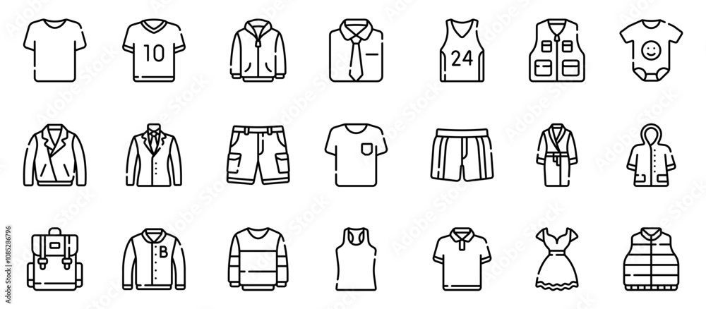 Filled Outline Clothing Icons Vector. editable