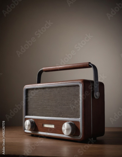 old vintage radio closeup, realistic illustration