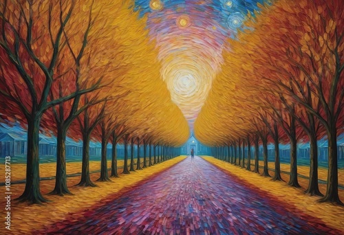rural landscape painting , colorful illustration