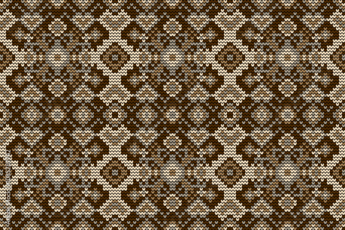 Crochet seamless pattern,crochet floral seamless pattern on brown background,geometric pattern,vector illustration,Aztec style,abstract background.design for texture,fabric,clothing,decoration.