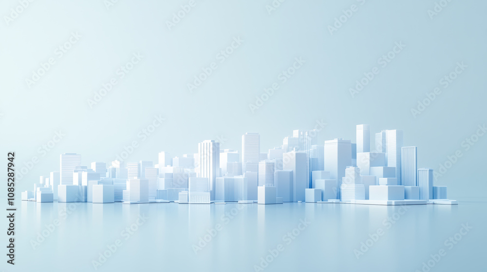 Snowy Scene with Minimalist White City Model Snowy Scene with Minimalist White City Model