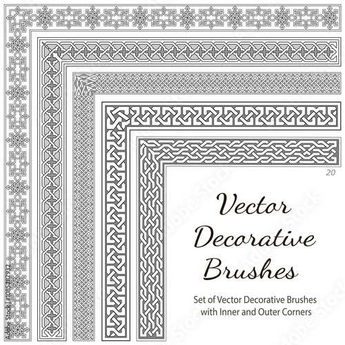 Vector Decorative Brushes with Inner and Outer Corners. Seamless Borders for Patterned Frames. photo