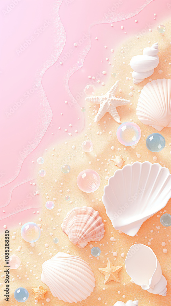 Various shells and starfish are placed on the beach Various shells and starfish are placed on the beach
