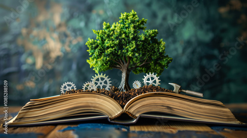 book of nature with grass and tree growth on it over