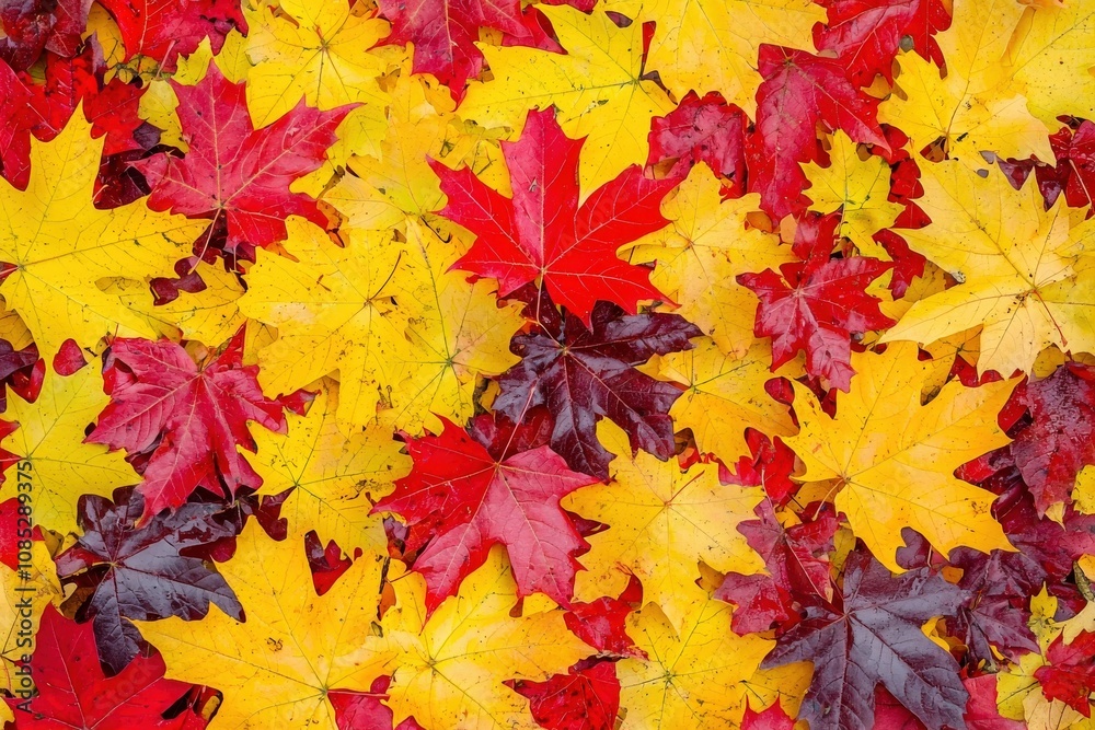 Vibrant autumn leaves background. Red, yellow, and burgundy maple leaves scattered on the ground. Perfect for fall themes. Vibrant autumn leaves background. Red, yellow, and burgundy maple leaves scattered on the ground. Perfect for fall themes.
