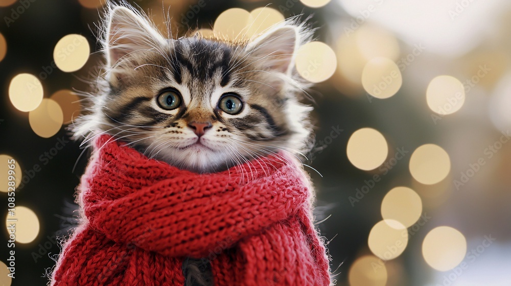 Charming Kitten with Festive Red Scarf Charming Kitten with Festive Red Scarf
