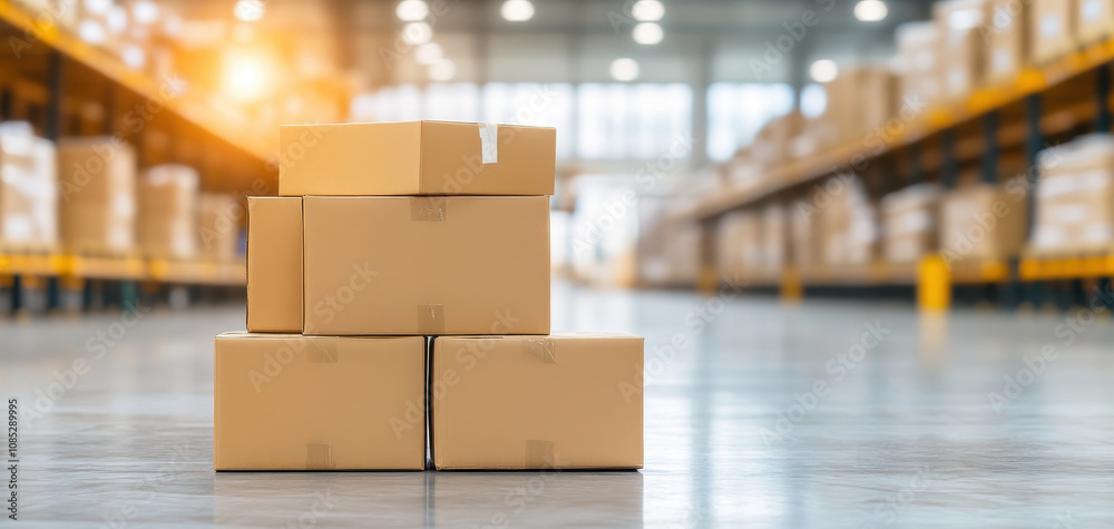 stack of sealed boxes in warehouse with bright background, showcasing storage and organization. Supply Chain Security Risks concept stack of sealed boxes in warehouse with bright background, showcasing storage and organization. Supply Chain Security Risks concept