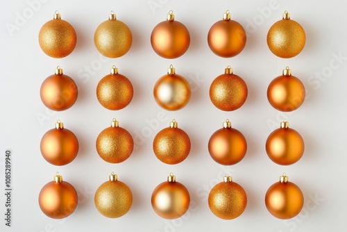 Elegant display of shimmering orange and gold ornaments arranged in a delightful pattern, adding festive charm to seasonal decor photo