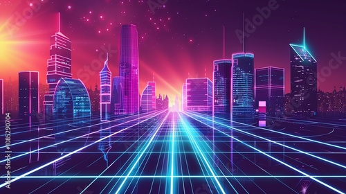 An 80s-inspired neon cityscape.