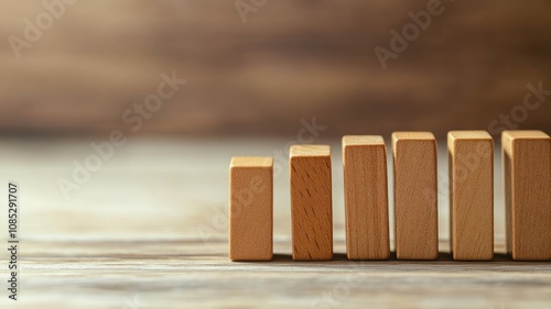 Wooden blocks aligned in ascending order on wooden surface