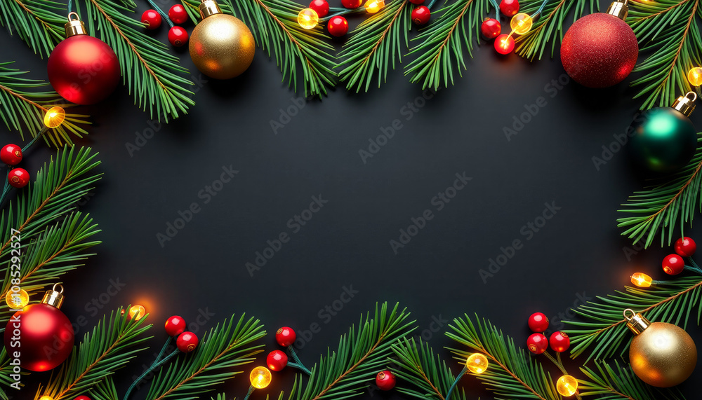 Christmas Decorations on Black Background Christmas Decorations on Black Background