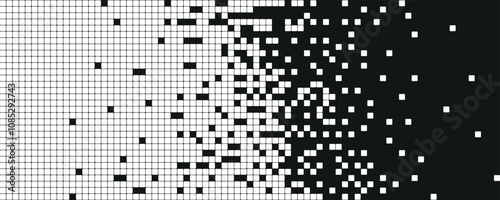 Pixel mosaic disintegration background. Dispersed dotted pattern, decay effect pixel.