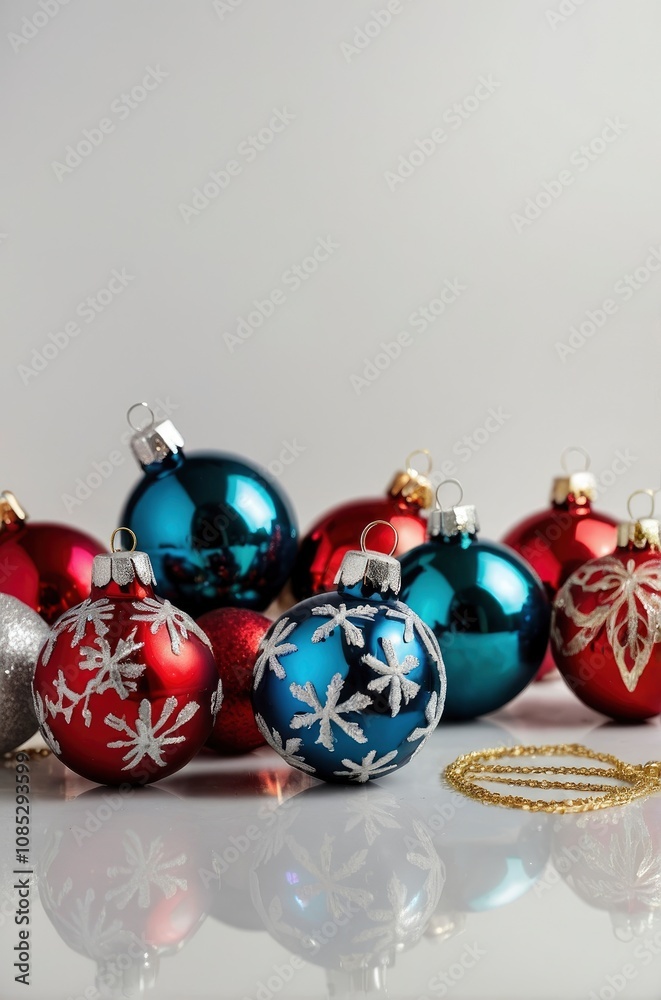 Christmas ornaments on a white background with copy space. - generative ai Christmas ornaments on a white background with copy space. - generative ai