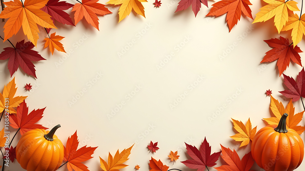 Thanksgiving invitation, with fall-themed design, 3D illustration, copy space for text, Thanksgiving invitation, with fall-themed design, 3D illustration, copy space for text,