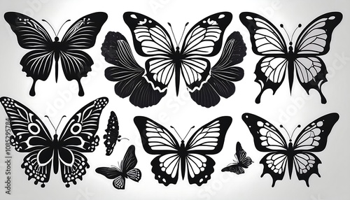  A set of butterflies in silhouette style on a white background for various uses including p_1(145)