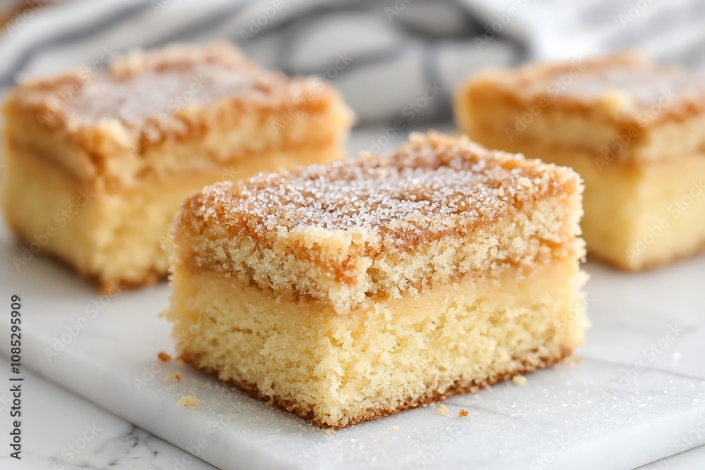 Delicious Layered Cake Squares with Powdered Sugar Topping Delicious Layered Cake Squares with Powdered Sugar Topping