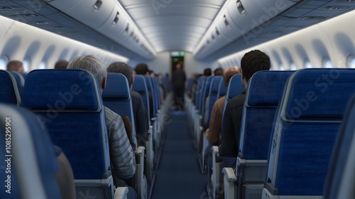 Airplane Passengers Seated In Aisle Cabin View