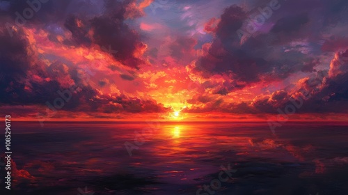 Fiery Sunset Over a Calm Sea