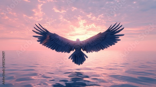 Obraz na płótnie Eagle Soaring Above Ocean at Sunset w salonie