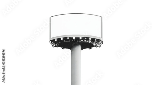 Circular Blank Billboard with Cylindrical Pole and LED Grooves on Transparent Background photo