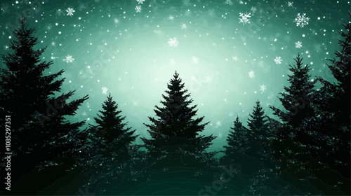 A captivating night scene depicting a serene forest with glowing green light and twinkling stars, evoking a sense of mystery and enchantment under the starry sky.