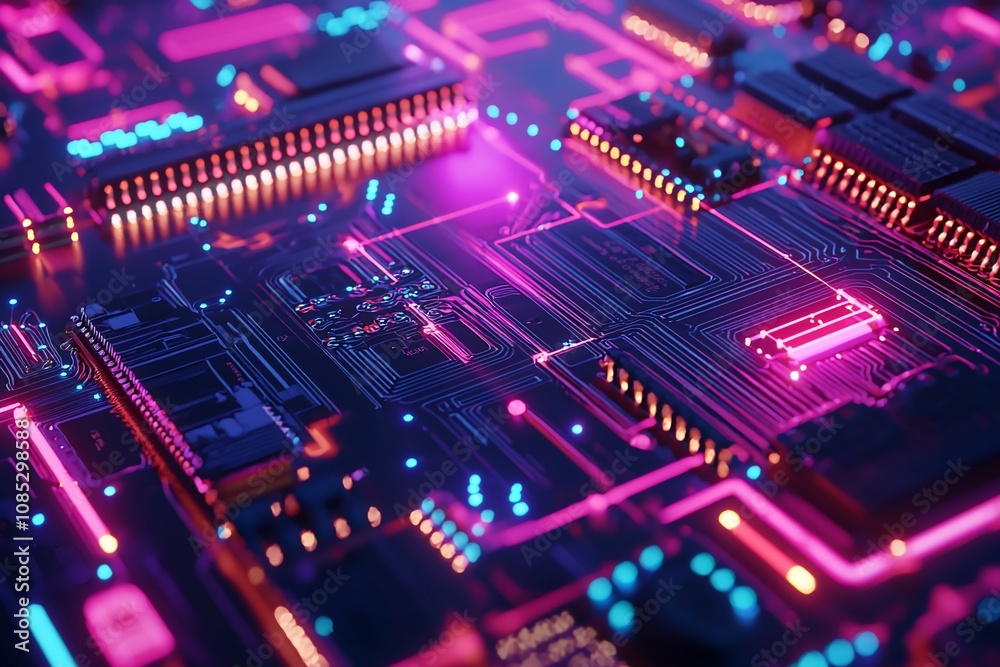 Futuristic Circuit Board: A Glimpse into Neon Technology Futuristic Circuit Board: A Glimpse into Neon Technology