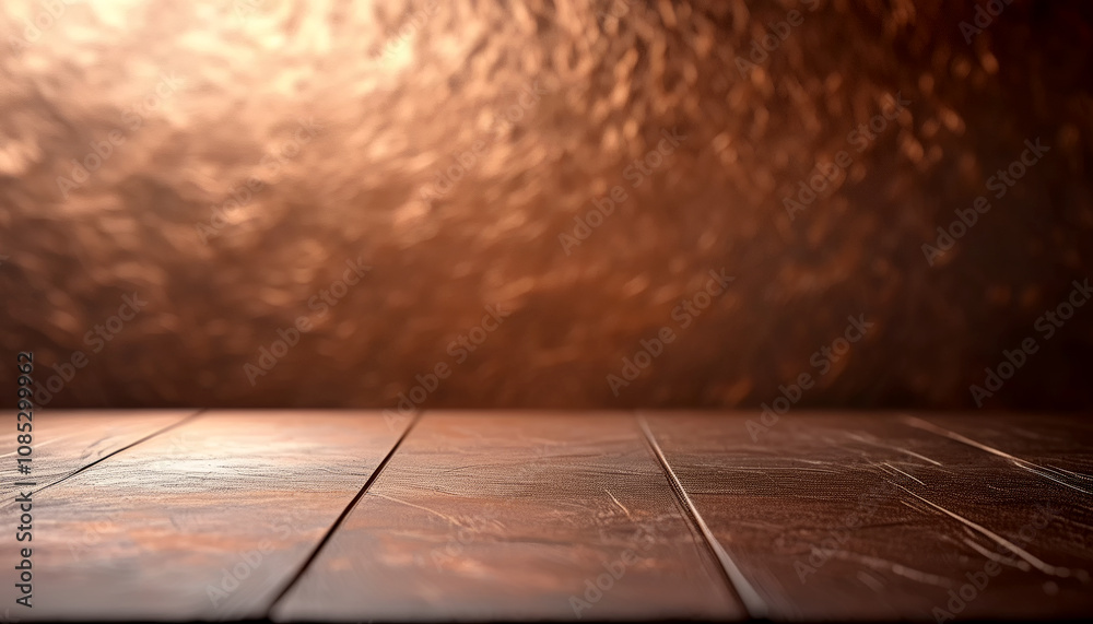 Obraz premium Warm wooden surface with soft light casting gentle reflections in an artistic space