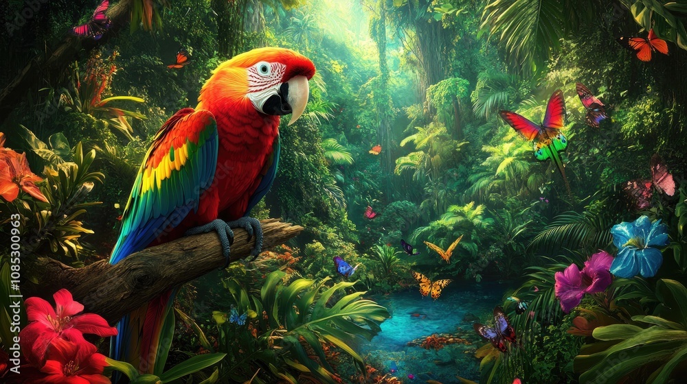 custom made wallpaper toronto digitalVibrant Tropical Forest Scene with Wildlife and Flora