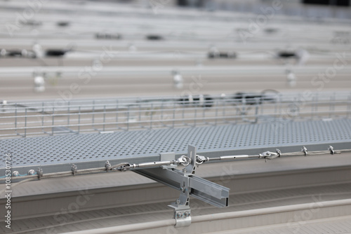 Lifeline system installed on the side of walkway. Lifeline systems are installed to work at heights and prevent falls from heights.