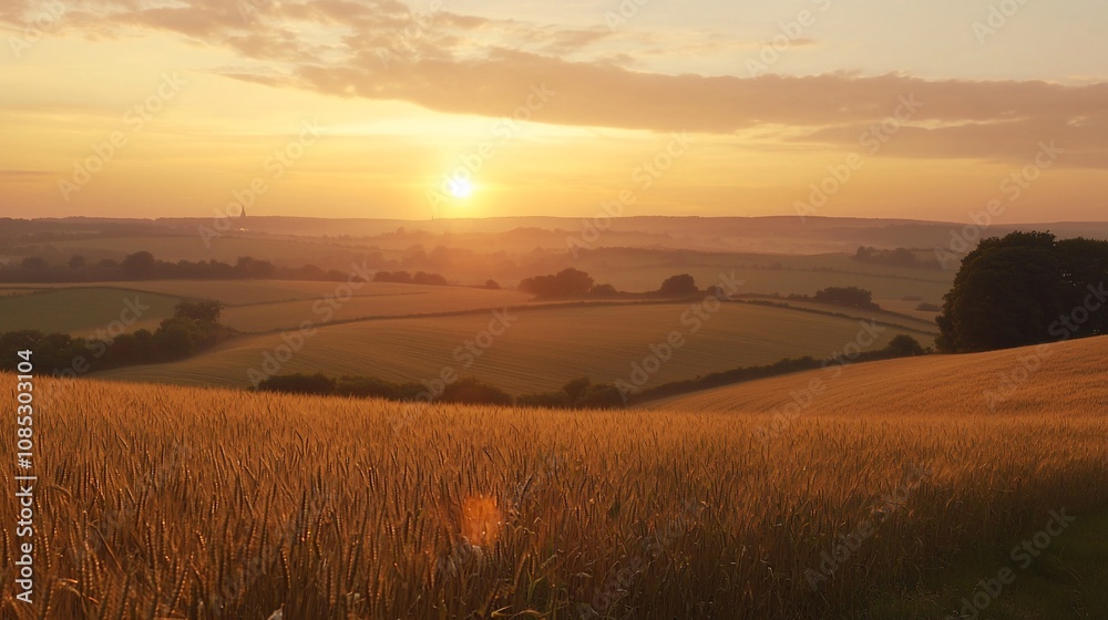 Golden Fields Under a Vibrant Sunset: Nature's Serene Beauty Golden Fields Under a Vibrant Sunset: Nature's Serene Beauty