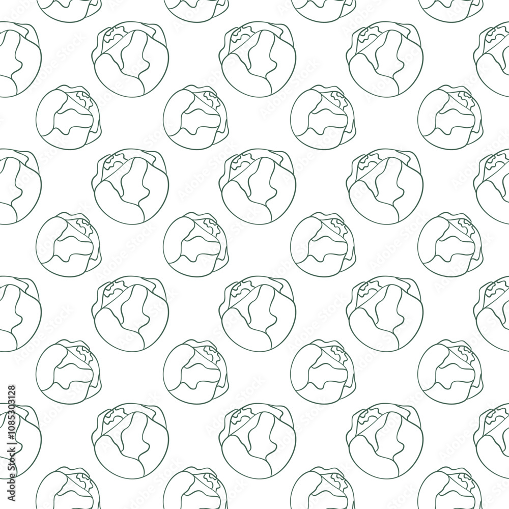 Brussels sprout heads Outline Seamless pattern. Healthy or vegetarian Food background Design concept Brussels sprout heads Outline Seamless pattern. Healthy or vegetarian Food background Design concept