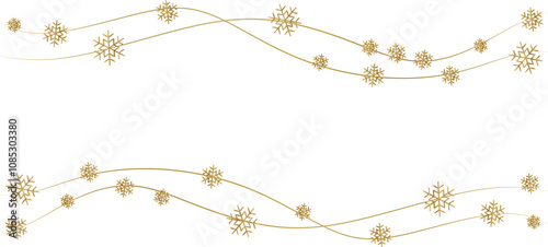 Golden Snowflakes border. Christmas card vector illustration
