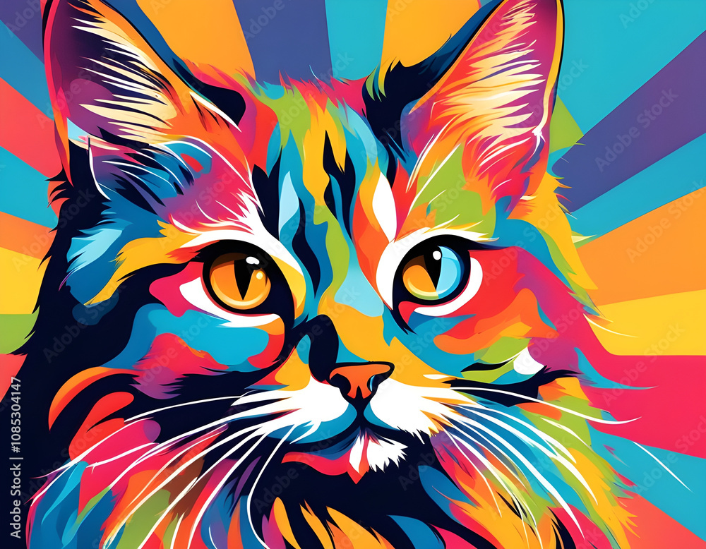 colorful cat with cool isolated pop art style background colorful cat with cool isolated pop art style background