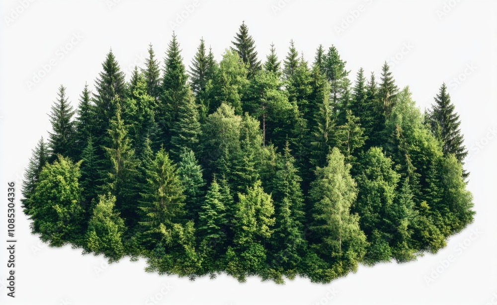 Fototapeta premium realistic photograph of a small forest with tall trees, against a white background