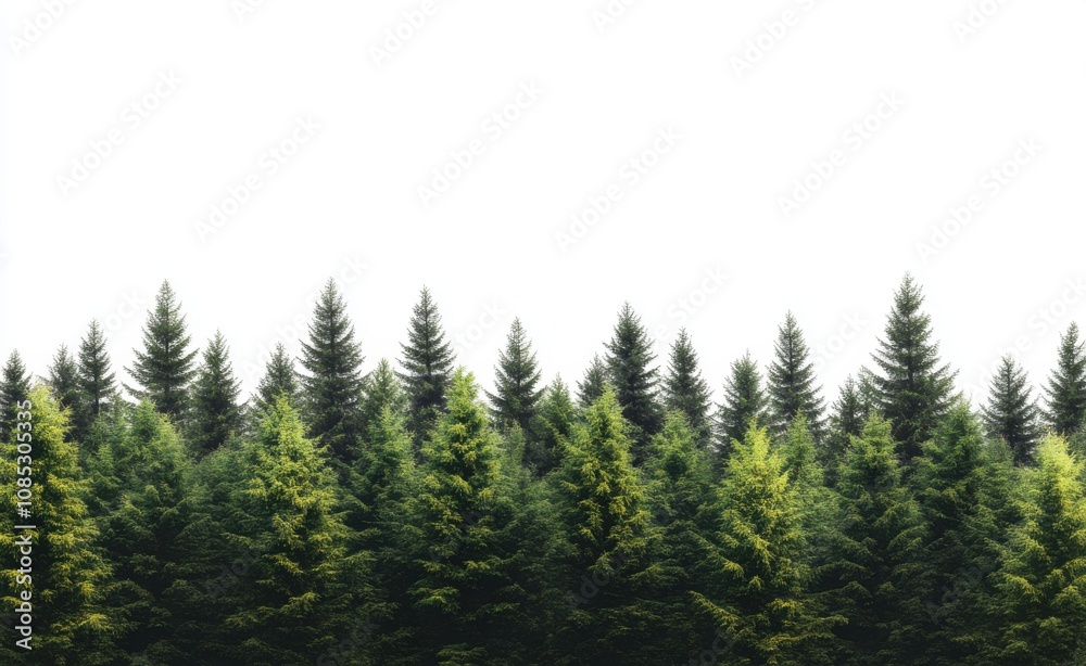 Fototapeta premium realistic photograph of a small forest with tall trees, against a white background