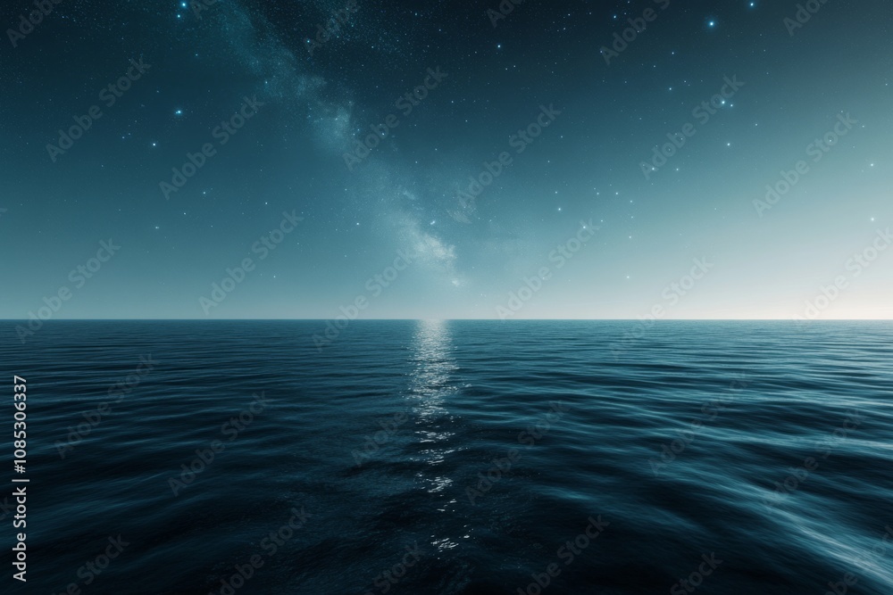 A tranquil ocean meets a starry sky, capturing infinite peace and cosmic wonder in a breathtaking seascape. A tranquil ocean meets a starry sky, capturing infinite peace and cosmic wonder in a breathtaking seascape.