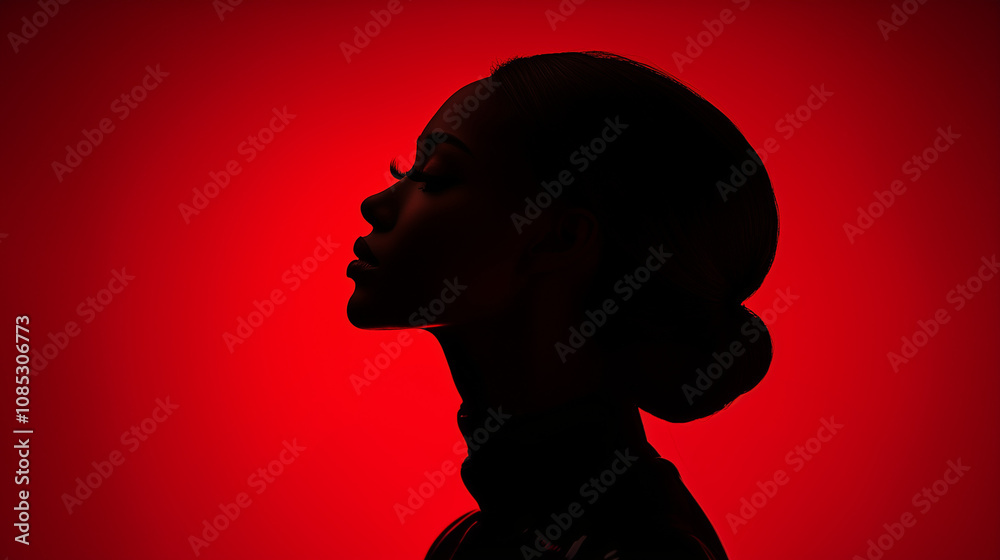Silhouette of a beautiful Black woman against a red background Silhouette of a beautiful Black woman against a red background