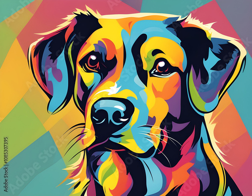 colorful dog with cool isolated pop art style background
