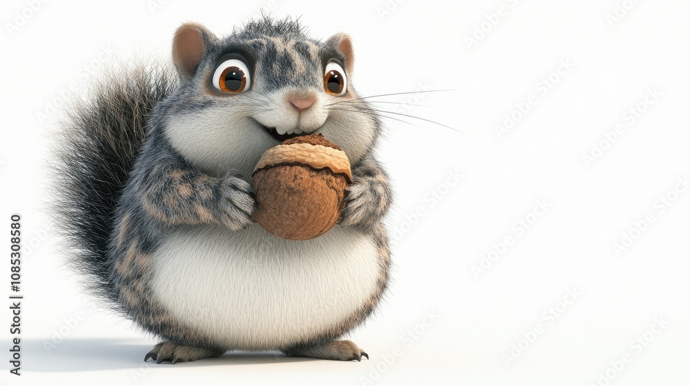 Curious Chubby Squirrel with a Nut