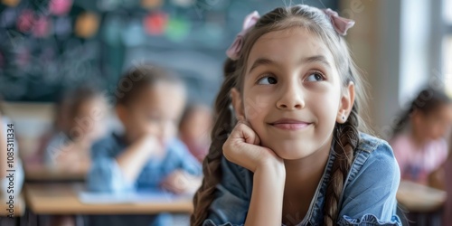 Thoughtful Girl in Classroom: A Moment of Reflection