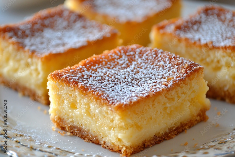 Delicious Creamy Lemon Bars Dusting with Powdered Sugar Delicious Creamy Lemon Bars Dusting with Powdered Sugar